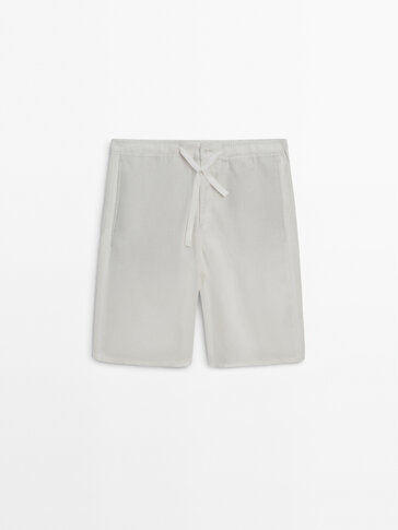Linen bermuda shorts elastic waist with drawstrings