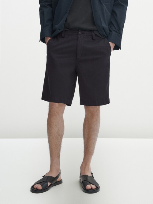 Cotton and linen blend Bermuda shorts · Navy Blue, Deep Blue, Beige, White  · Dressy | Massimo Dutti