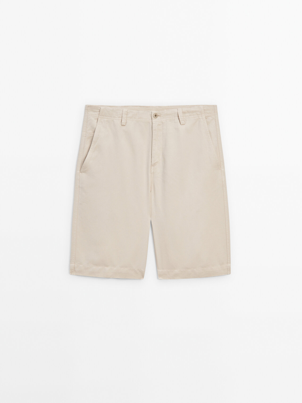 Massimo Dutti Cotton And Linen Blend Bermuda Shorts In Beige