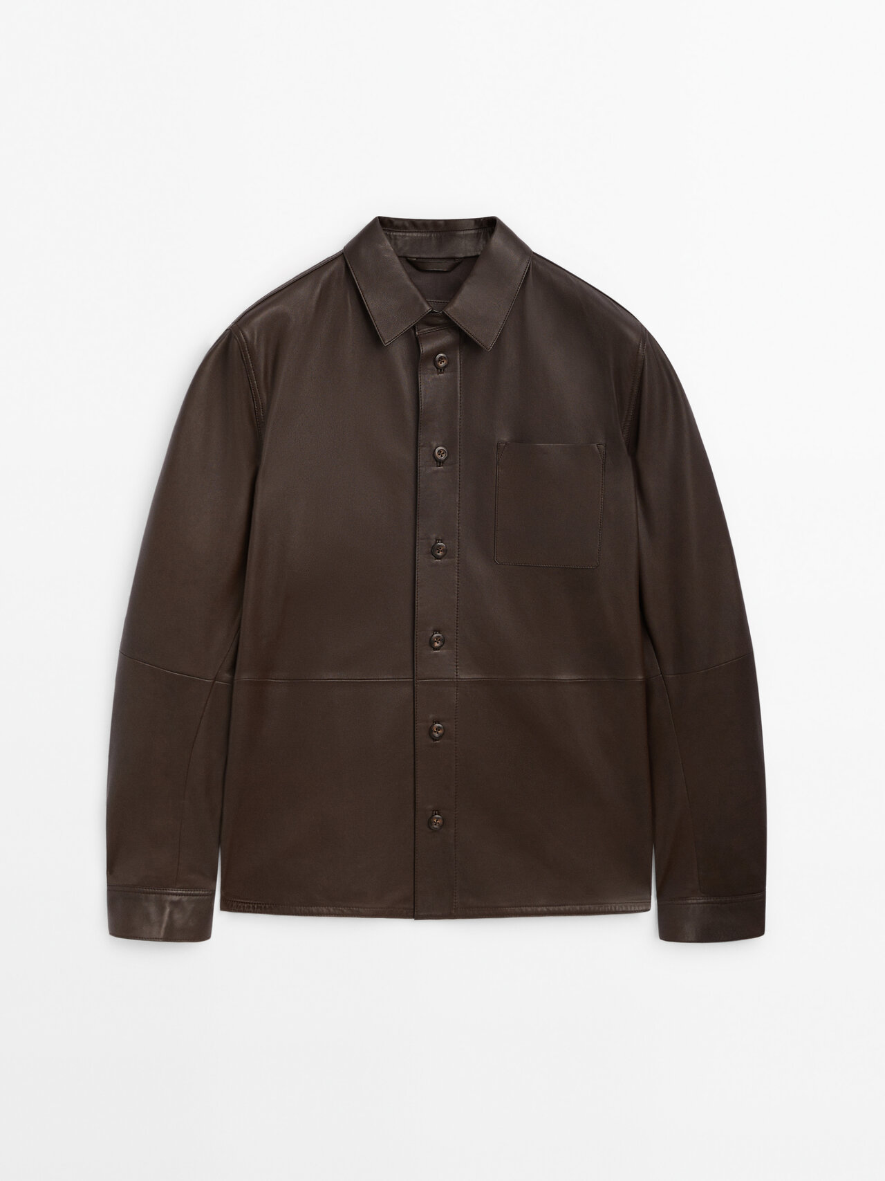 Massimo Dutti Nappa Leather Overshirt With Pocket In Verwaschen