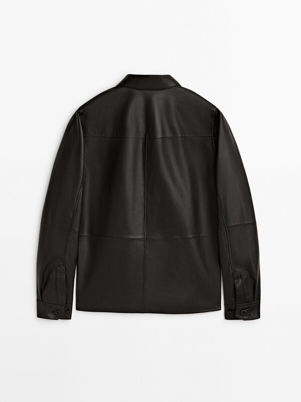 Black nappa leather shirt with chest pocket · Black · Skirts | Massimo ...