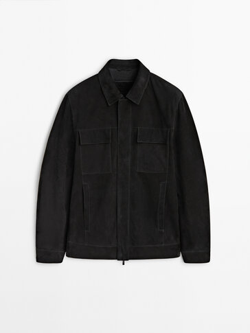 Black suede leather trucker jacket