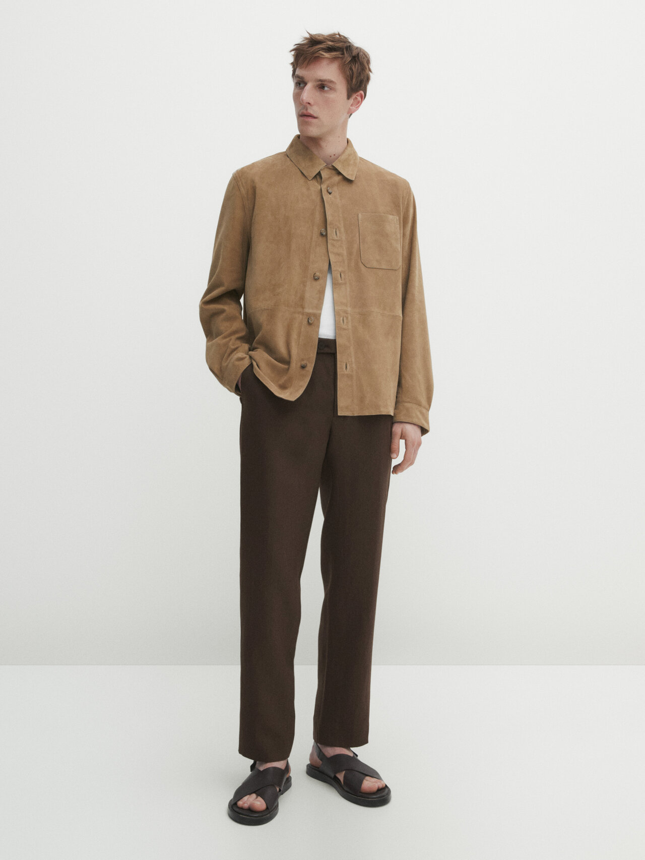 Suede overshirt with chest pocket