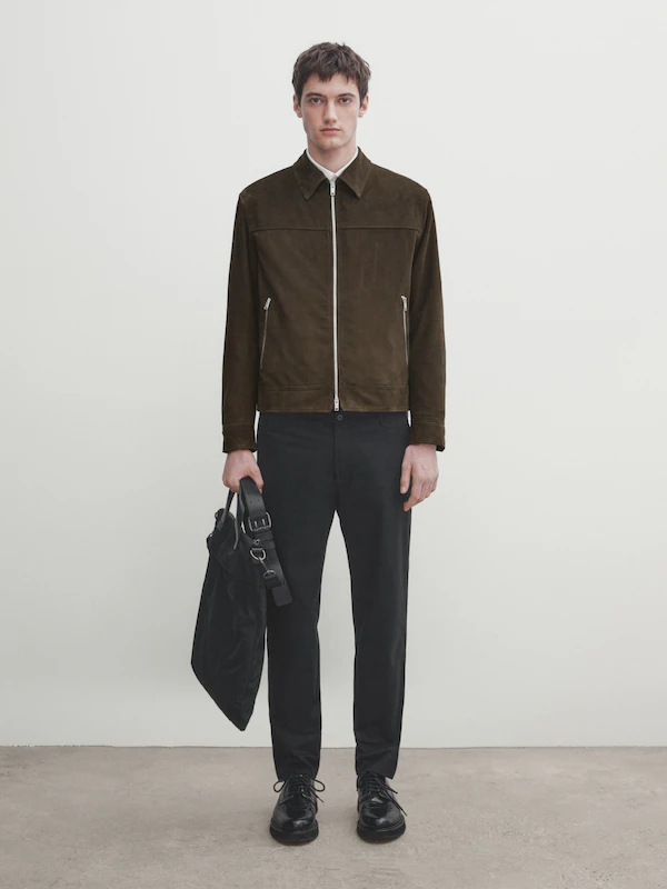 Suede leather trucker jacket · Khaki · Skirts | Massimo Dutti