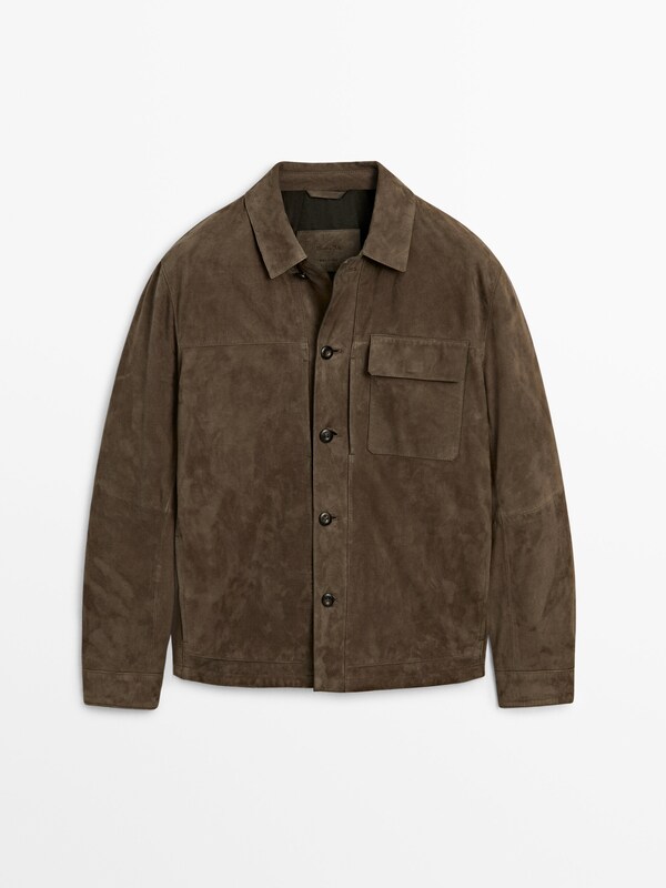 Suede overshirt with chest pocket · Grey · Coats And Jackets | Massimo ...