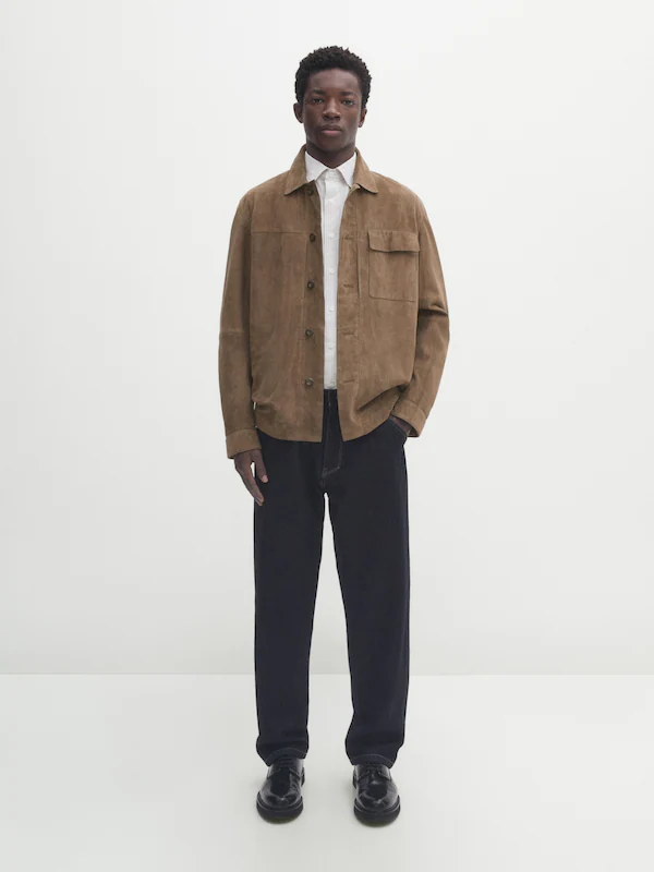 Suede overshirt with chest pocket · Grey · Skirts | Massimo Dutti