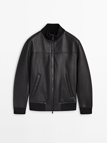 Double-faced leather bomber jacket