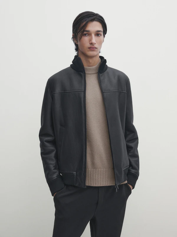 Double-faced leather bomber jacket · Black · Skirts | Massimo Dutti