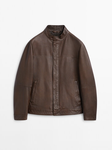 Massimo dutti leather hot sale biker jacket