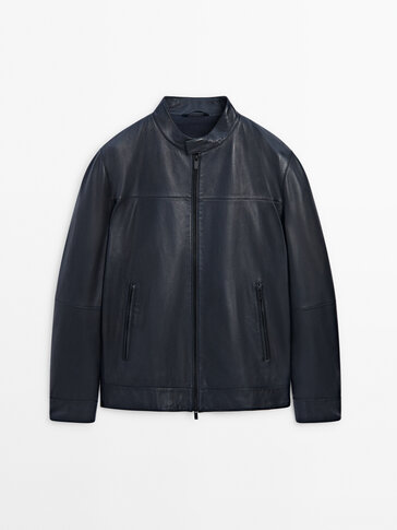 Blue nappa leather jacket