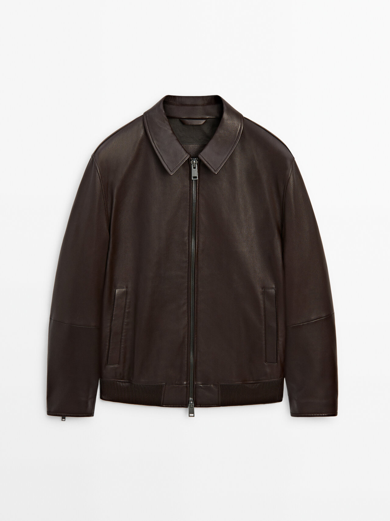 Shop Massimo Dutti Brown Nappa Leather Jacket