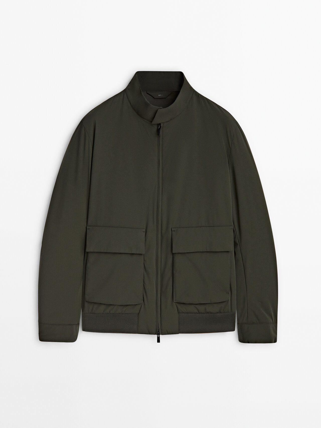 Massimo Dutti Bi-stretch Jacket With Pockets In Khaki