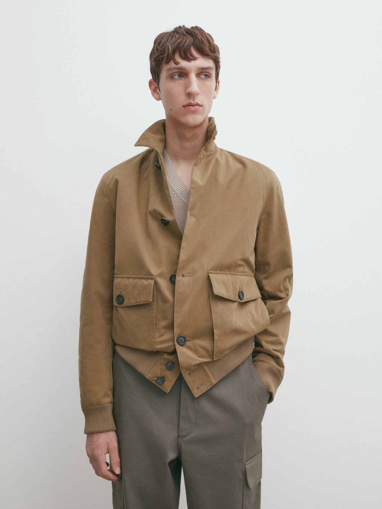 Cotton blend jacket with pockets · Ochre, Navy Blue · Coats And  