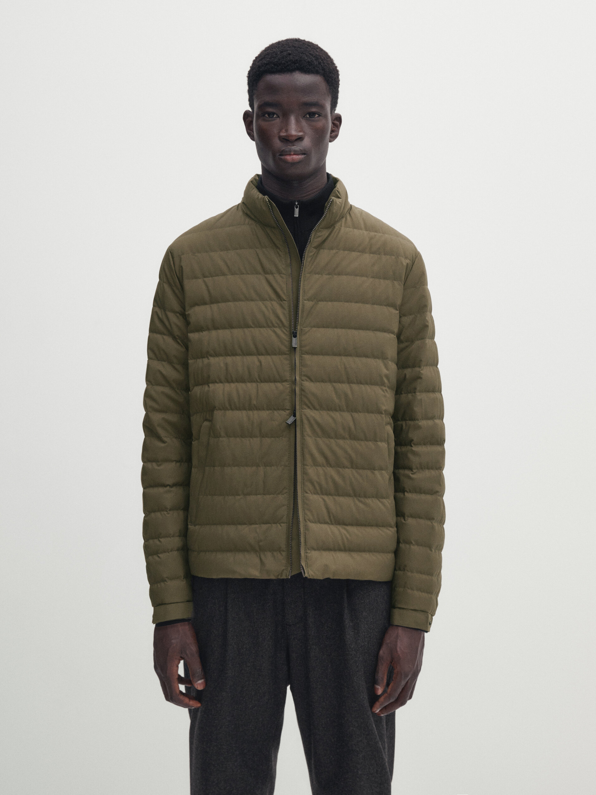 Puffer jacket with down and feather filling · Pale Khaki, Navy 
