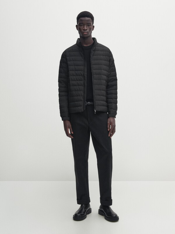 Puffer jacket with down and feather filling · Black, Pale Khaki, Navy ...