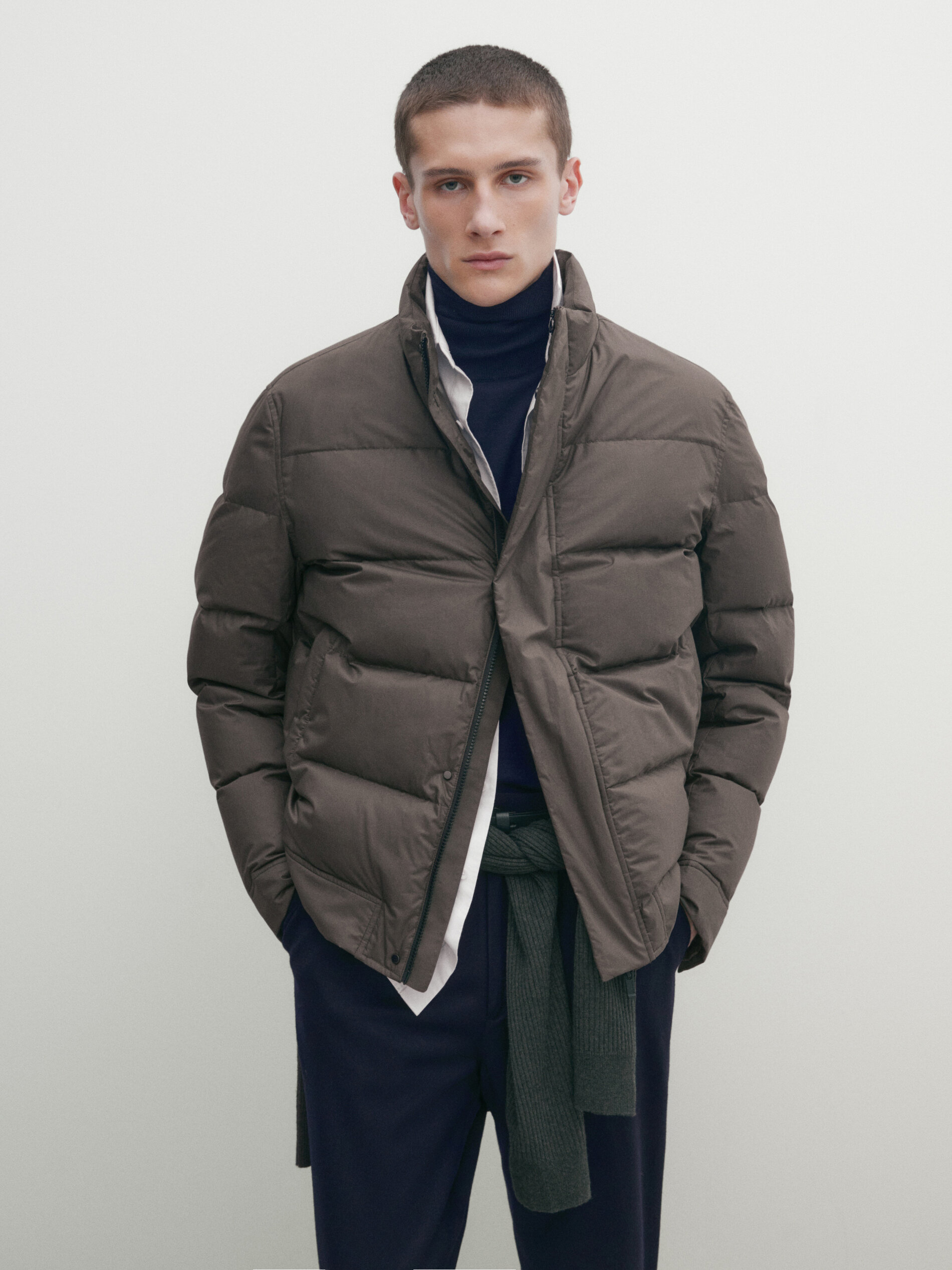 Puffer jacket with down and feather filling · Mole Brown · Coats