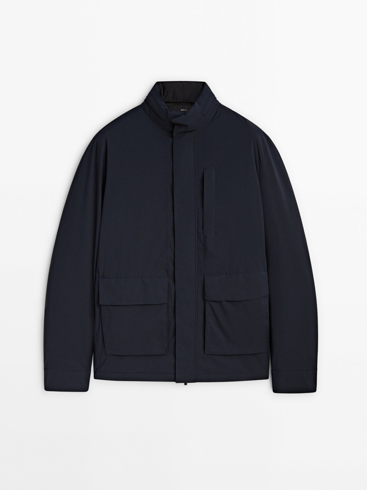 Massimo Dutti Concealed Hood Jacket With Pockets In Marineblau