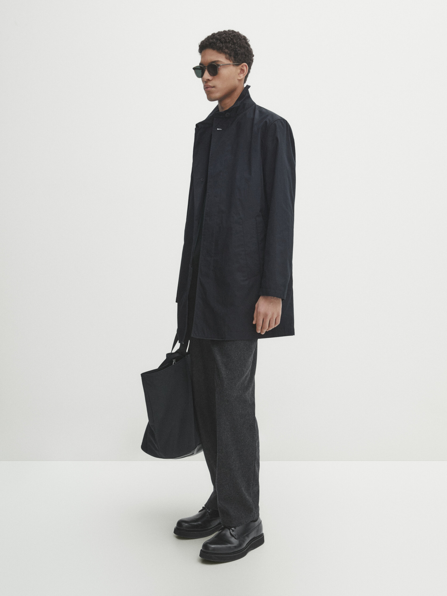 Massimo Dutti Wasserabweisender Trenchcoat In Dunkelmarine