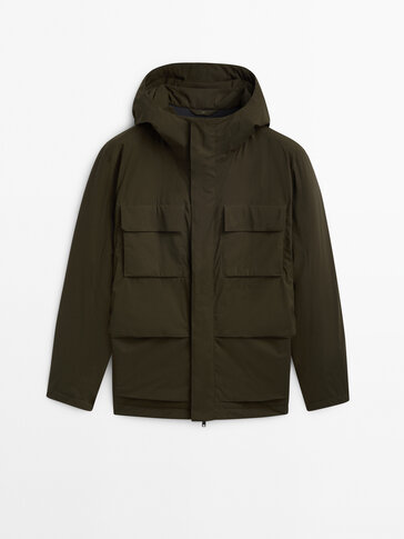 Hooded down and feather puffer jacket