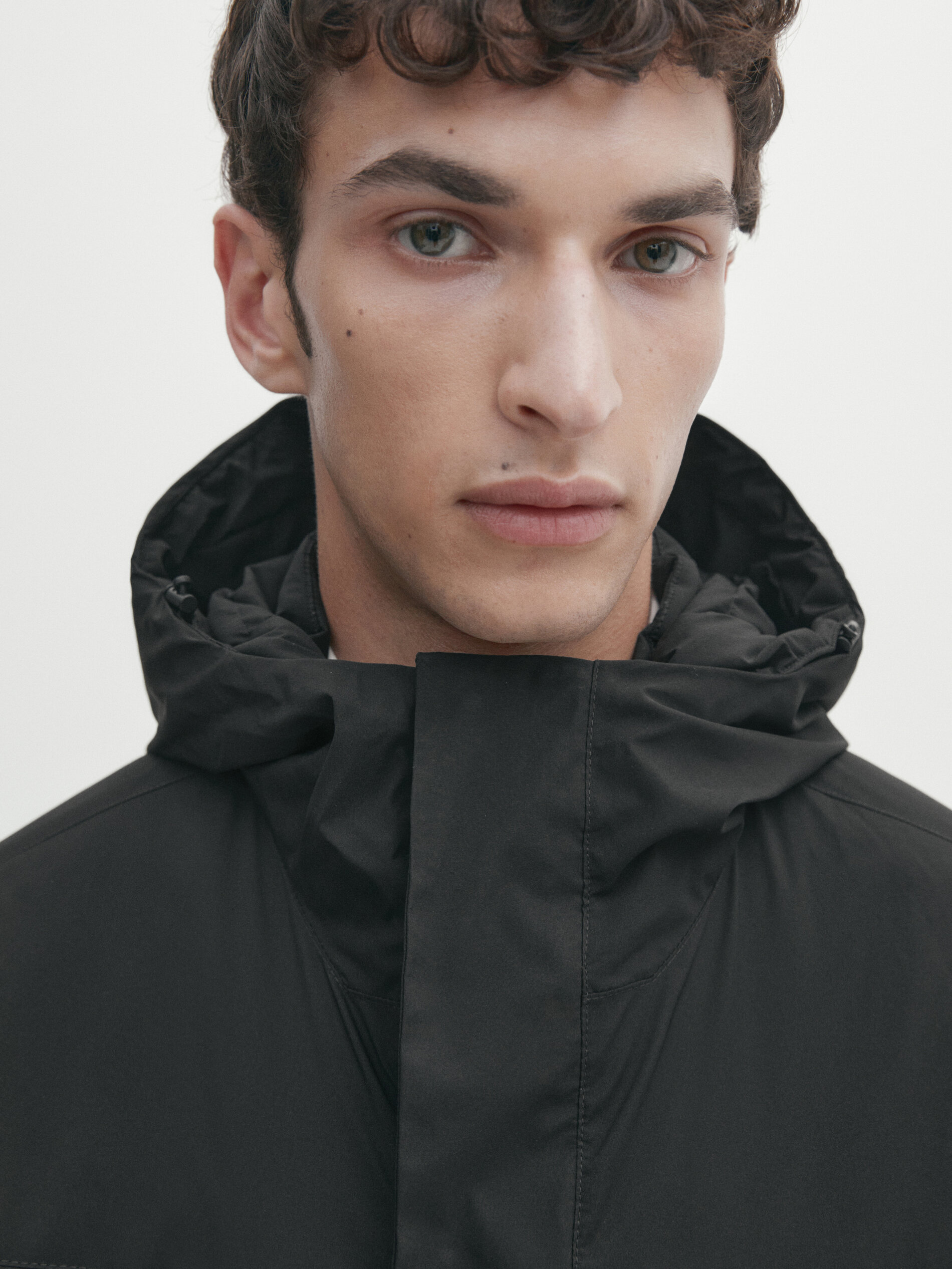 Hooded down and feather puffer jacket · Black, Khaki · Coats And