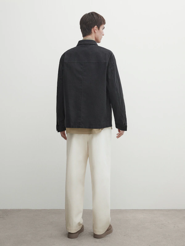 3-layer linen blend overshirt · Navy Blue · Coats And Jackets | Massimo ...