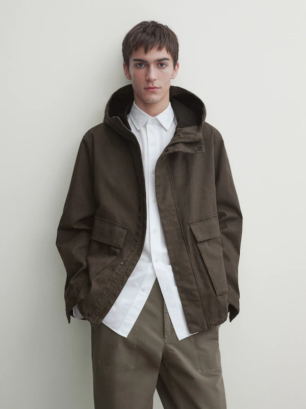 3-layer linen blend parka · Hunting Green · Coats And Jackets | Massimo ...