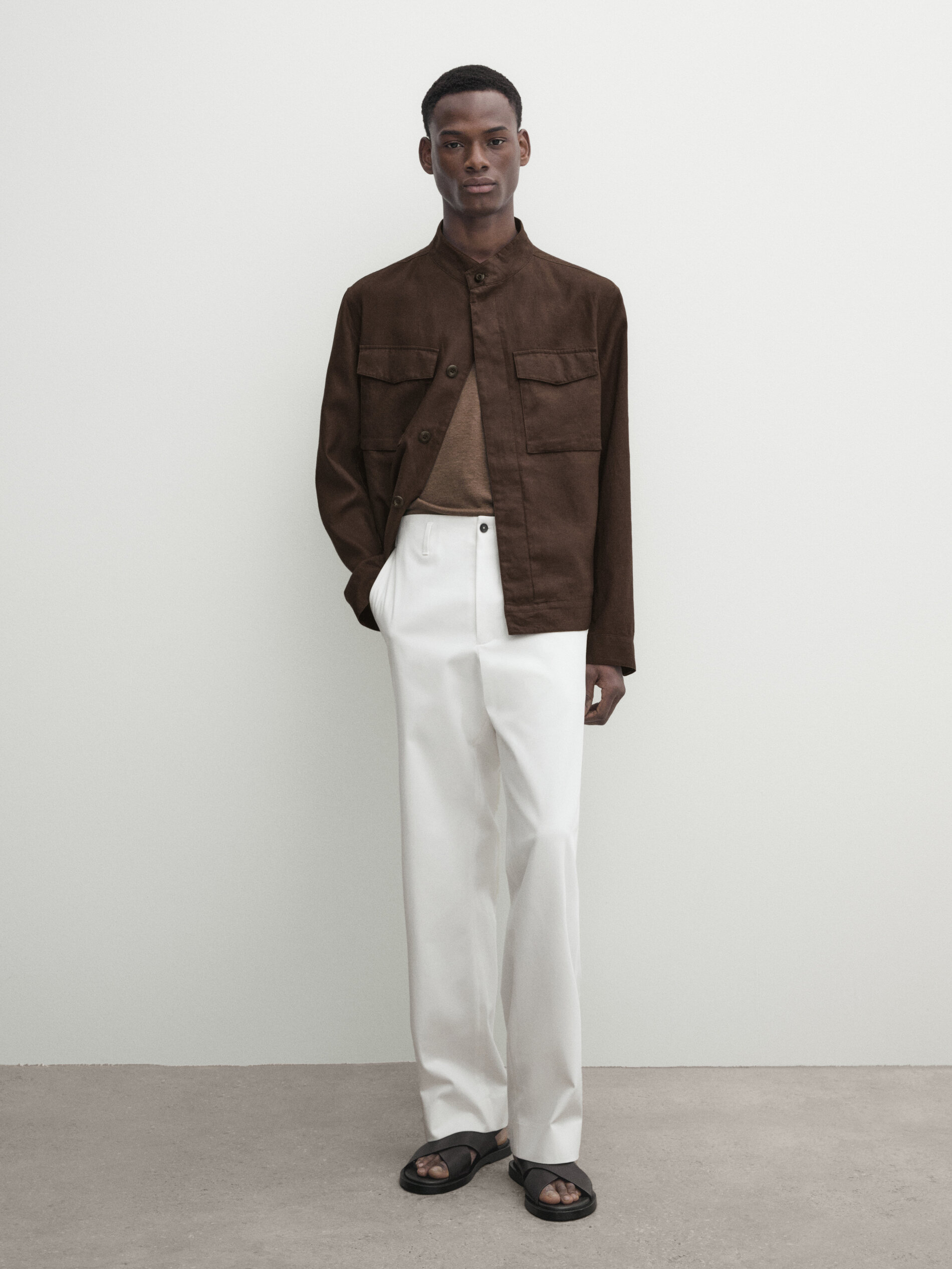 Massimo Dutti 100% Linen Jacket With Pockets In Braun