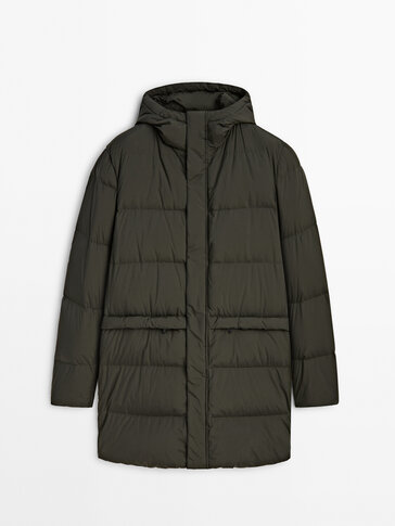 Longline lightweight puffer jacket with down and feather filling