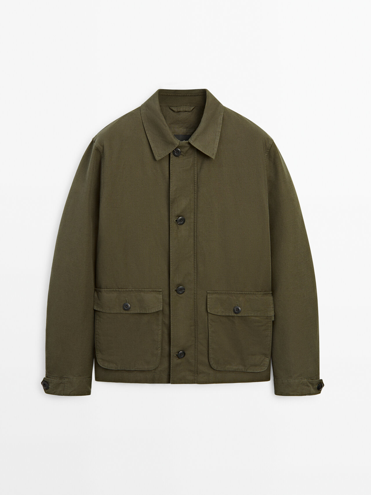 Massimo Dutti Linen And Cotton Blend Jacket With Pockets In Khaki