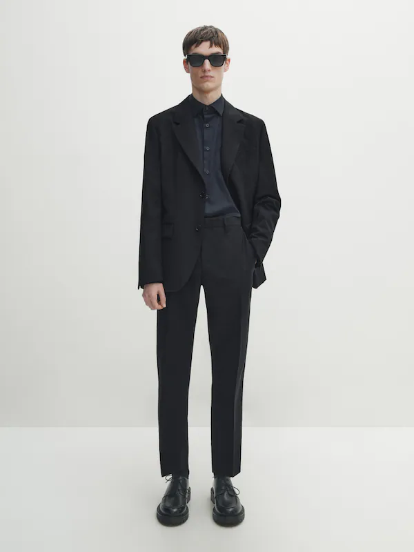 100% wool stretch suit blazer · Navy Blue · Dressy | Massimo Dutti