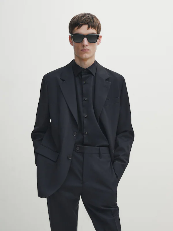 100% wool stretch suit blazer · Navy Blue · Dressy | Massimo Dutti