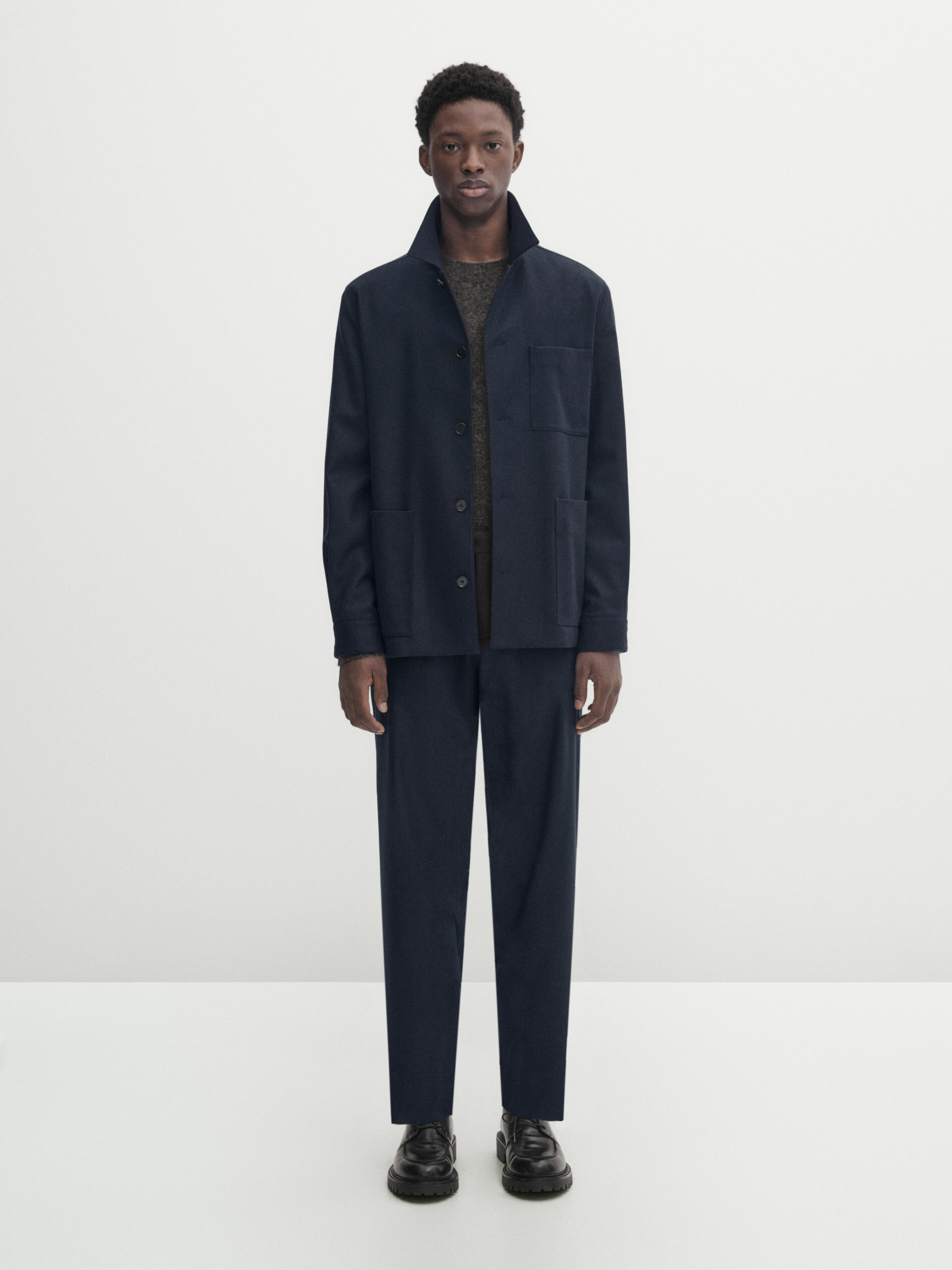 Massimo Dutti Hemdjacke Aus Wollflanellmischung In Navy Blue