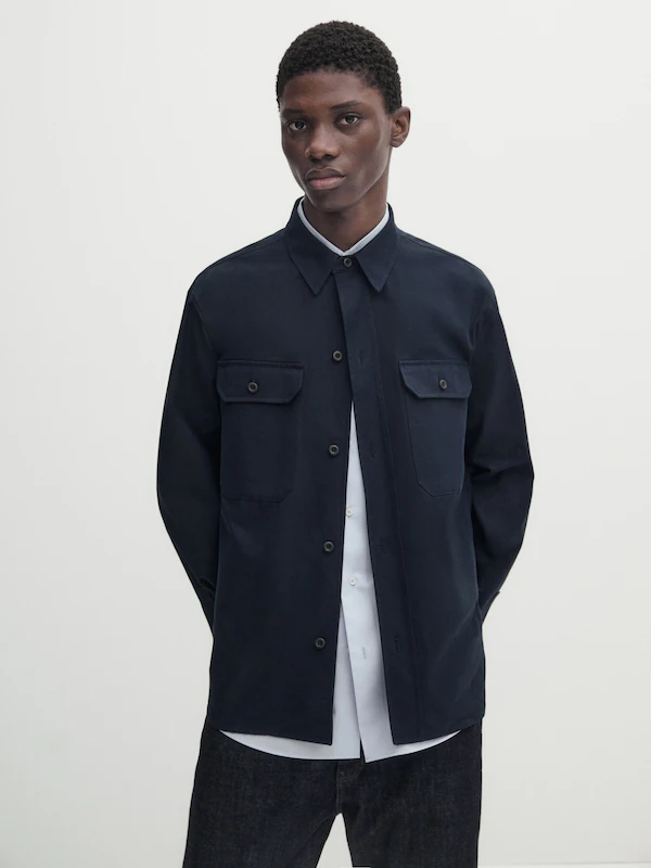 100% cotton overshirt with pockets - Studio · Navy Blue, Dark Khaki ...