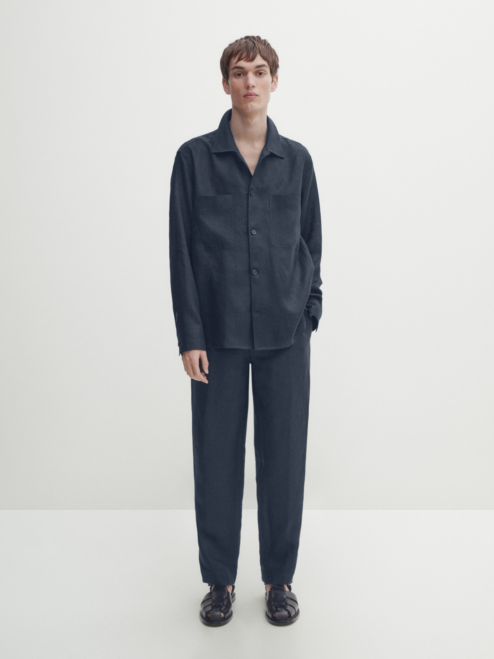 Straight-leg linen co-ord trousers - Studio · Navy Blue, Beige · Dressy | Massimo  Dutti