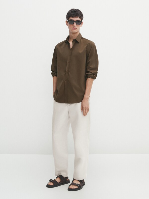 Wide-fit cotton shirt - Studio · Khaki, Washed, White, Black · Shirts ...