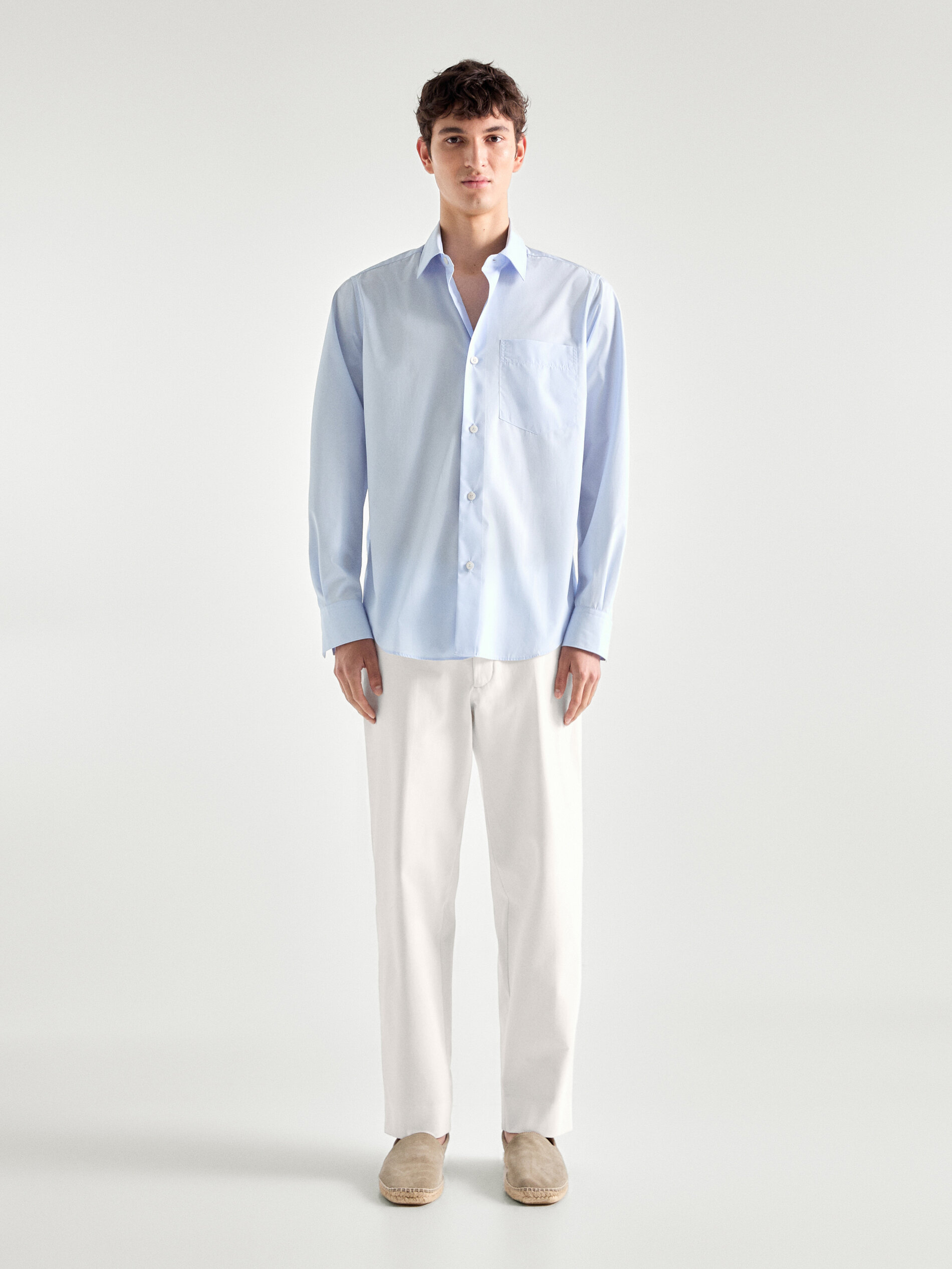 Massimo Dutti Baumwollhemd Im Wide-fit In Sky Blue