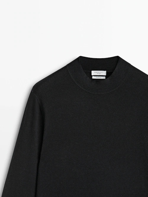Mock turtleneck sweater in merino wool blend - Studio · Black