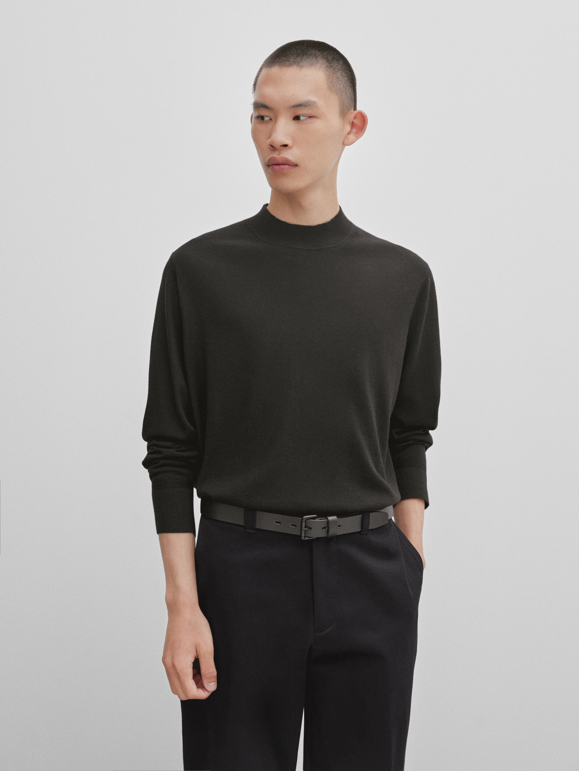 Mock turtleneck sweater in merino wool blend - Studio · Black