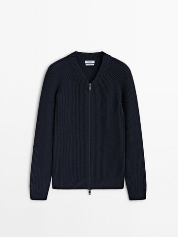 Zip-up knit cardigan - Studio · Navy Blue, Charcoal · Sweaters And 