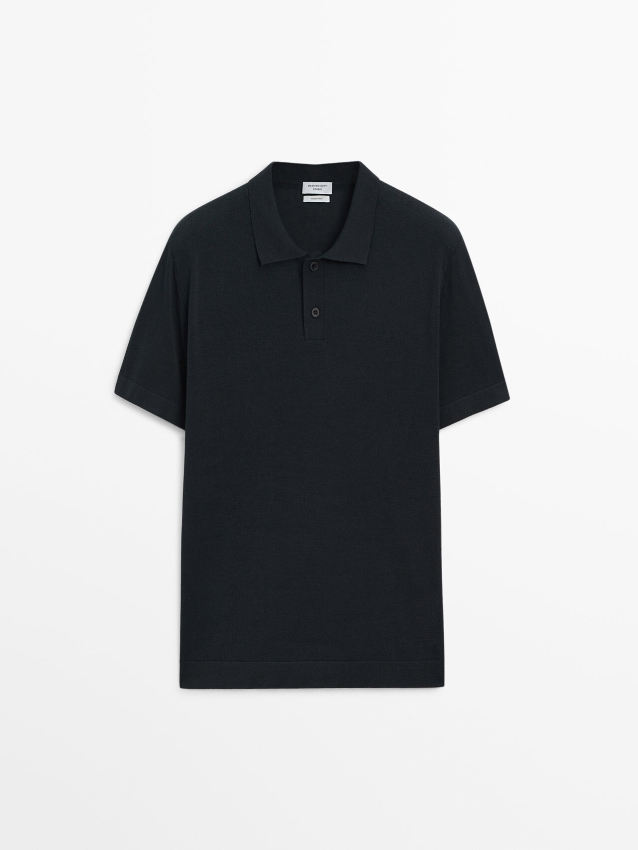 Massimo Dutti Short Sleeve Cotton Blend Polo Sweater In Navy Blue