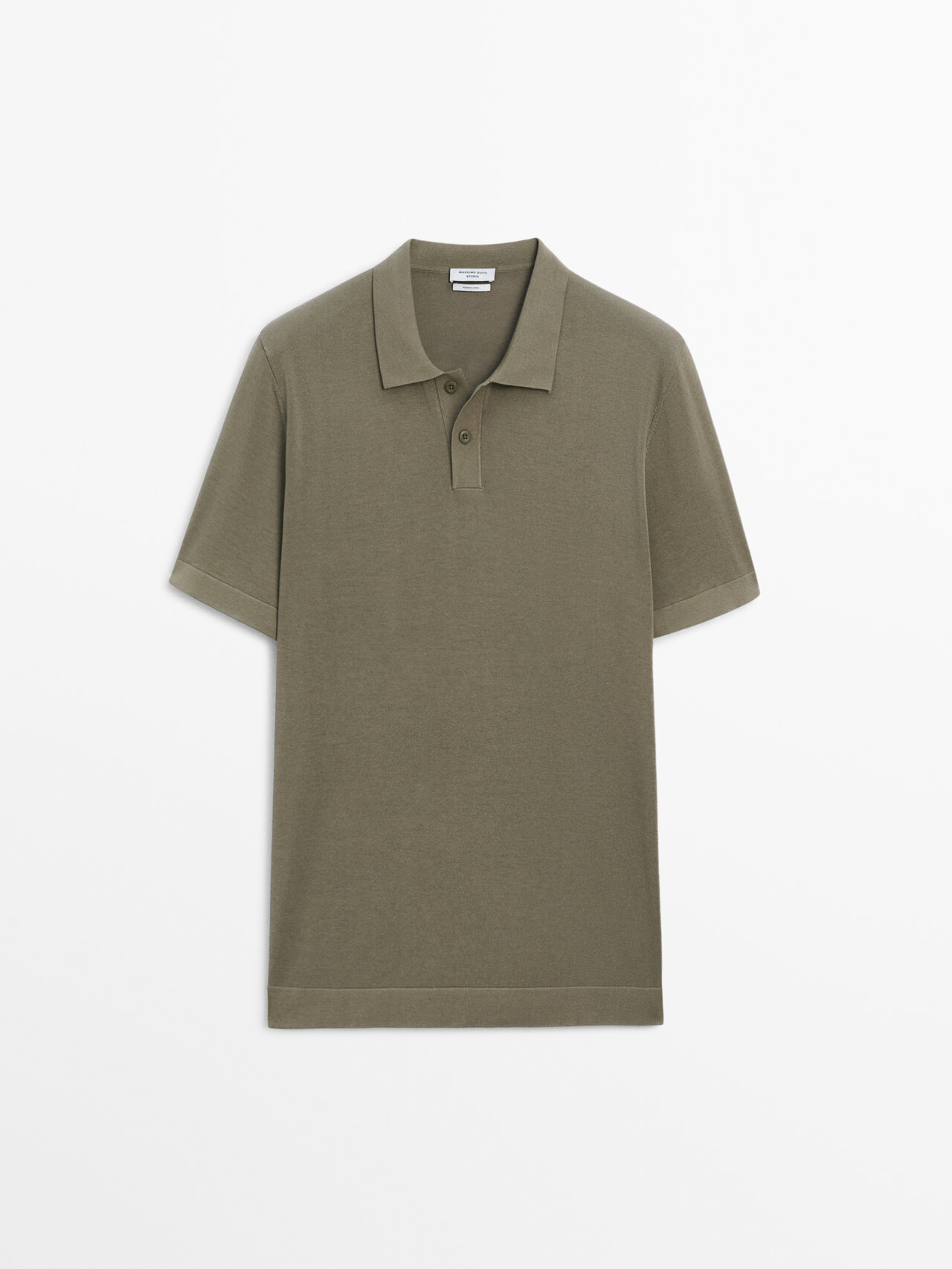 Massimo Dutti Short Sleeve Cotton Blend Polo Sweater In Khaki