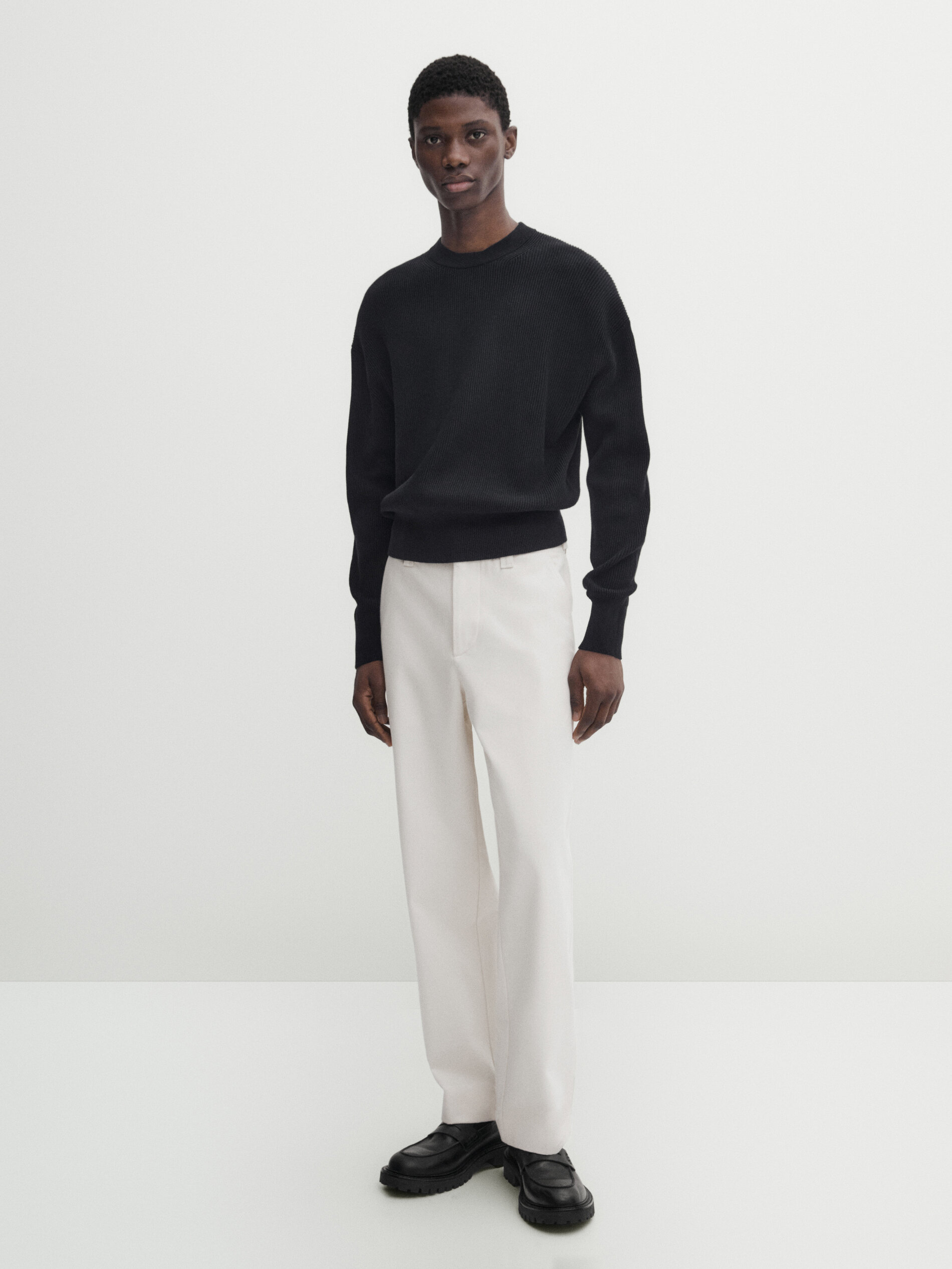 Jersey de punto para hombre con cuello redondo y jacquard blanco