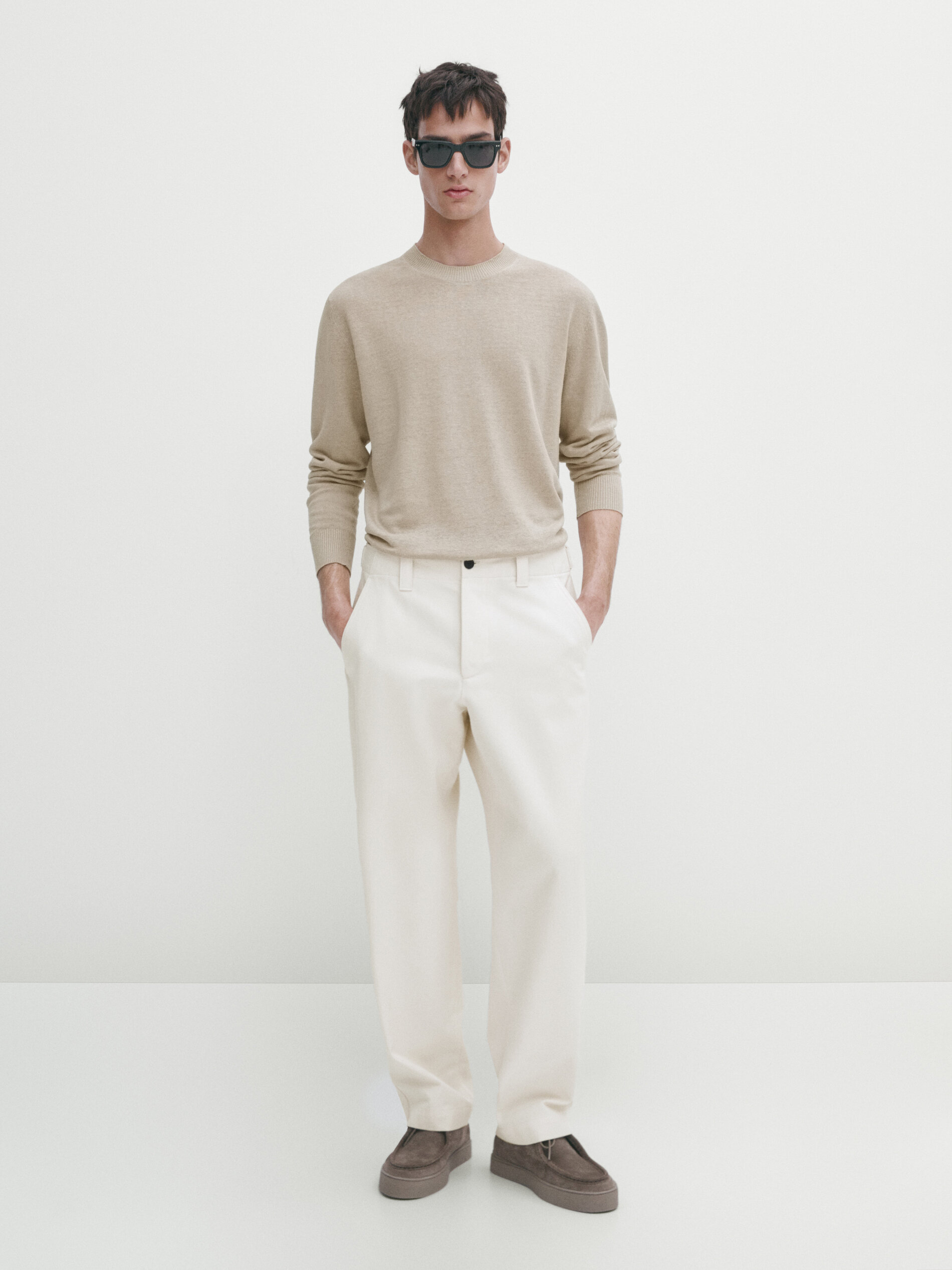 Massimo Dutti Pullover Aus Leinen Mit Rundausschnitt In Beige