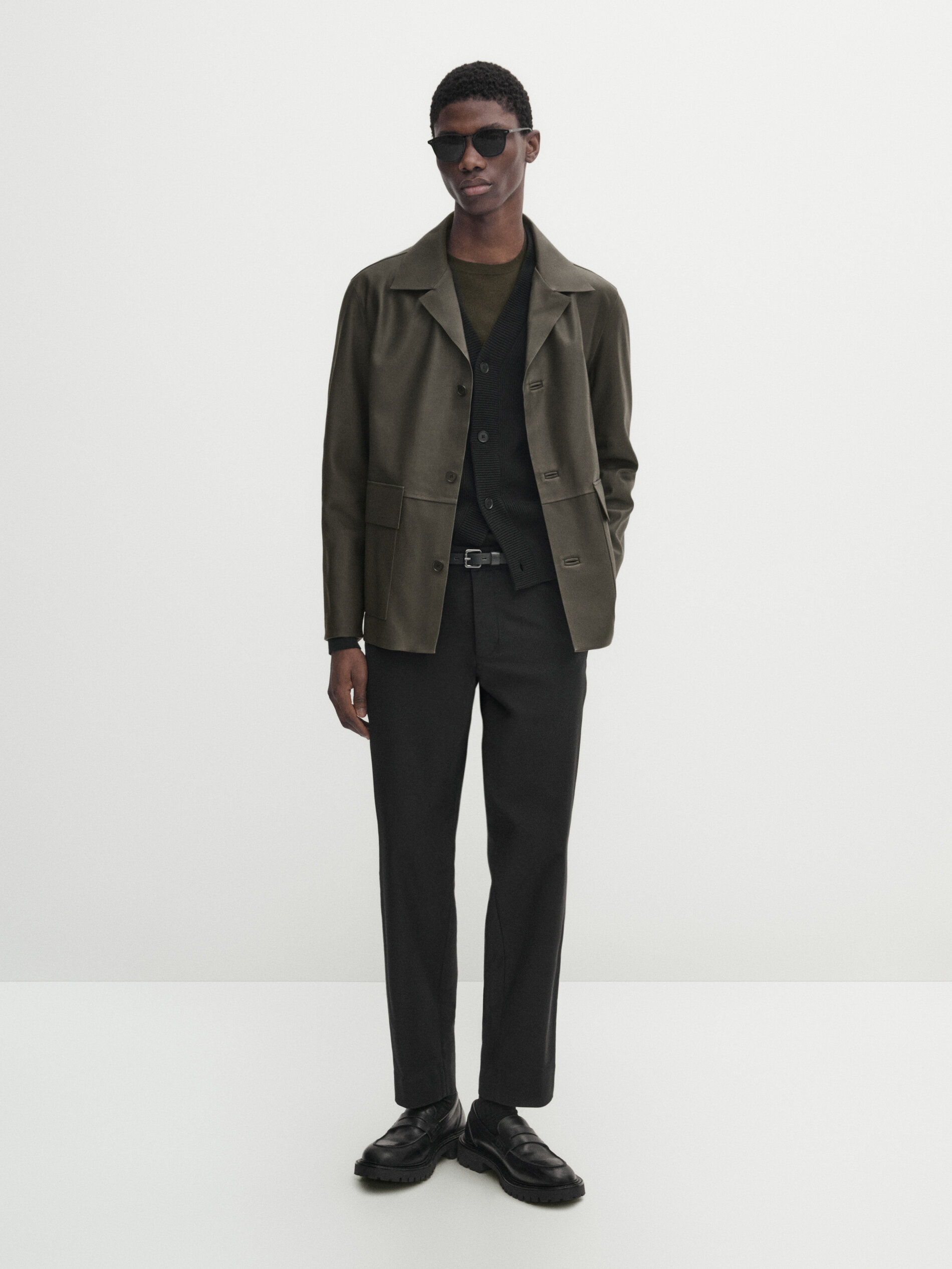 Massimo Dutti Hemdjacke Aus Leder In Dark Olive Green