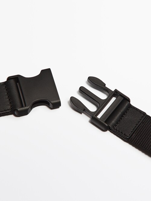 Contrast nylon belt bag with leather details - Studio · Black · Accessories
