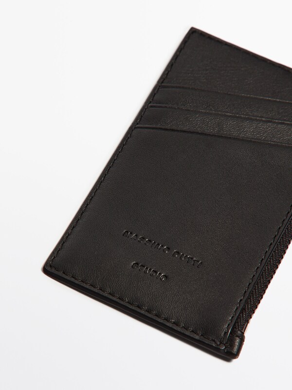 Leather card holder with neck strap - Studio · Black · Accessories ...