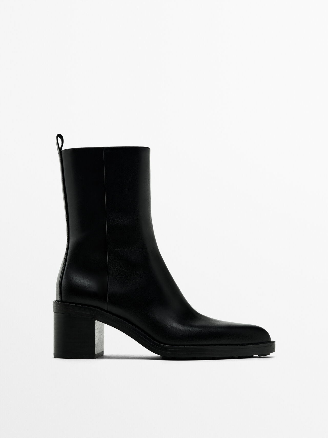 Massimo Dutti Chunky Heel Ankle Boots In Black