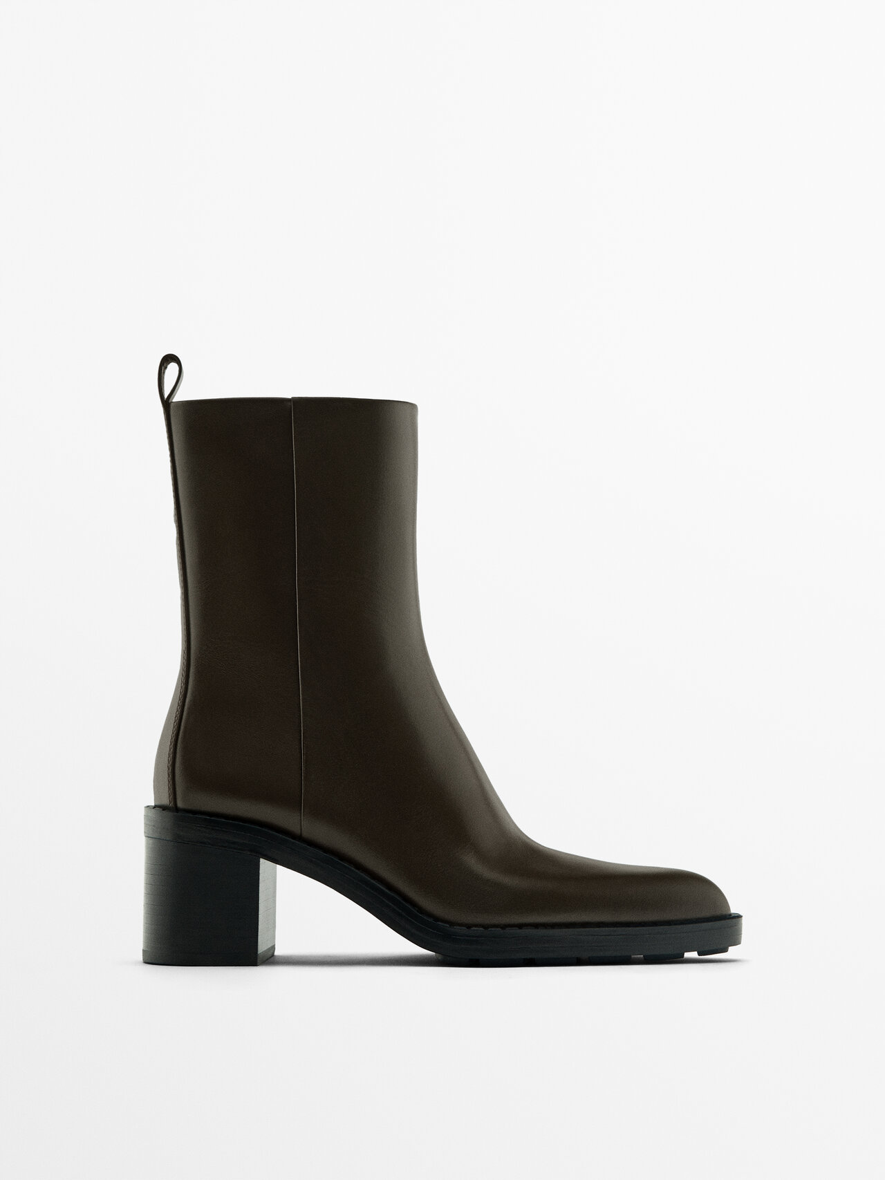Massimo Dutti Chunky Heel Ankle Boots In Brown