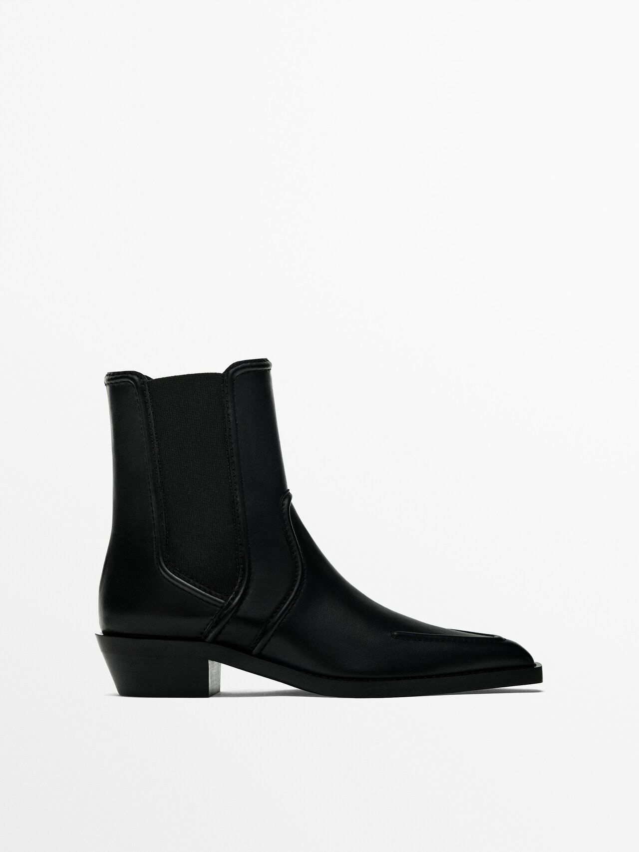 Massimo Dutti Moc Toe Heeled Ankle Boots In Black