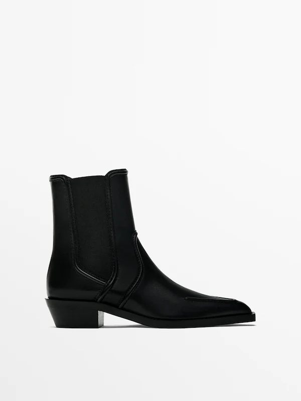 Moc toe heeled ankle boots · Black · Boots And Ankle Boots | Massimo Dutti